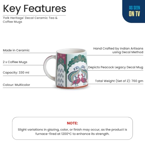 Image 5 of ExclusiveLane Folk Heritage Decal Ceramic Coffee Mugs Set of 2 330 ml