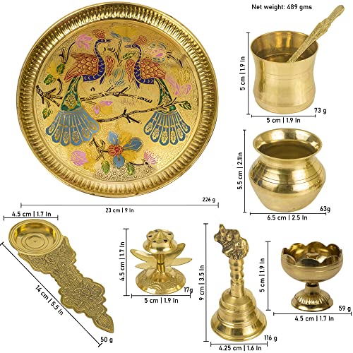 Image 6 of Spillbox Traditional Handcrafted Brass Puja - Peacock Ppset