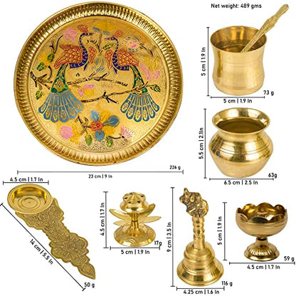 Image 6 of Spillbox Traditional Handcrafted Brass Puja - Peacock Ppset