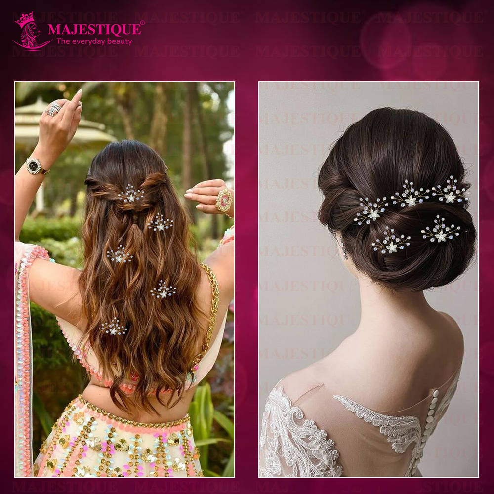 Image 4 of Majestique Bridal Hair Pins Floral Vine Crystal Flower Tiara Handmade Juda Accessories