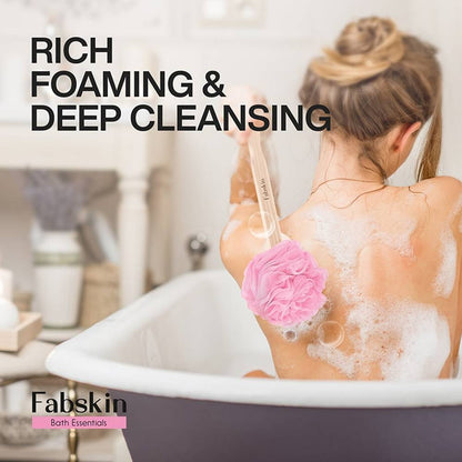 Image 4 of Fabskin Bath Brush Loofah For Men & Women With Wooden Handle Pink