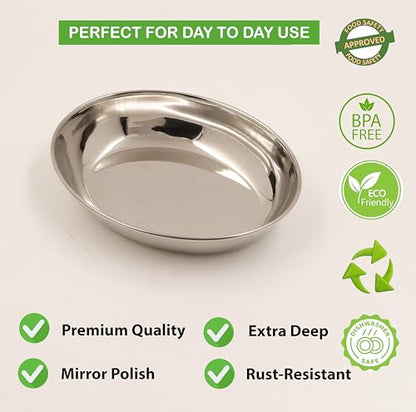 Image 6 of Spillbox Stainless Steel Halwa Plates Quarter Plates Oval Snack Plate Nasta Plate Dessert Plate Set Side Dish Mirror Finish BPA Free 50gm Pack of 2