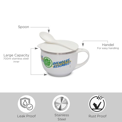 Image 3 of Jaypee Plus Stainless Steel Disney Printed Souptok Prime Soup Bowl With Lid & Spoon 700 Ml