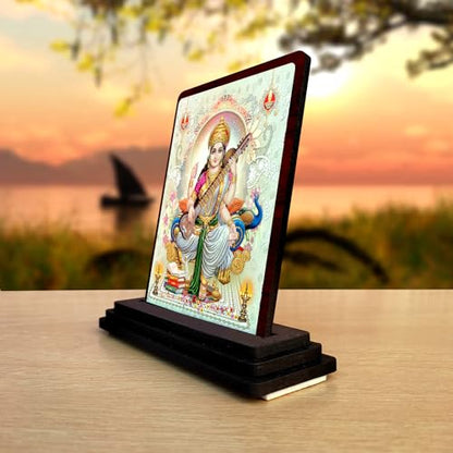 Image 2 of Maa Saraswati Murti for Car Dashboard & Study Table - Small Decorative Saraswati Idol for Student Gifts & Office Desk - Sacred Religious Figurine for Wisdom and Learning
