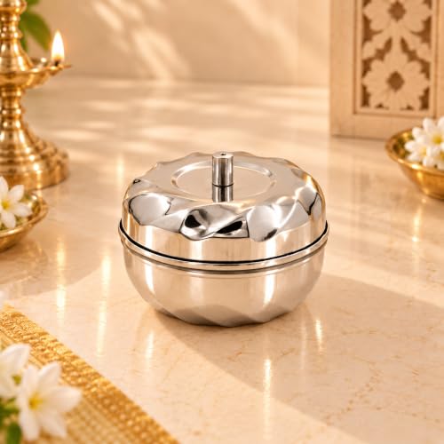 Image 1 of 1 for the product Spillbox Traditional Handcrafted Stainless Steel Kumkum Holder