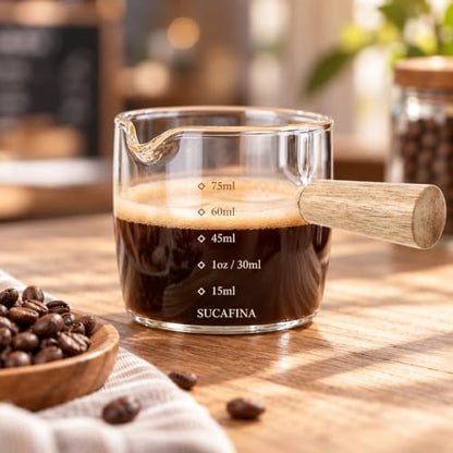 Image 4 of Supvox Espresso Shot Measuring Cup 100ml with Wooden Handle Borosilicate