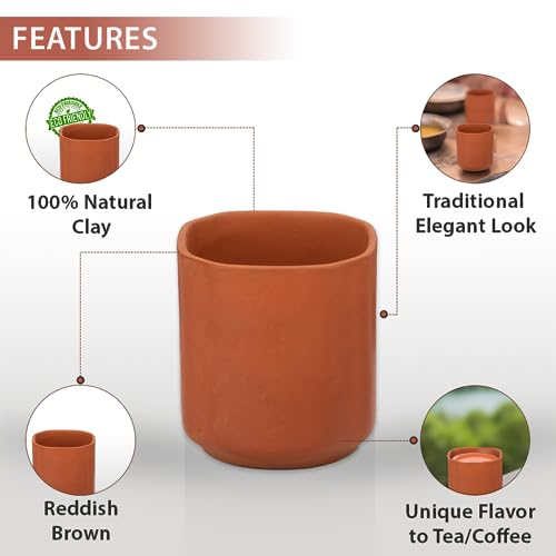 Image 5 of Mitti Cool Handmade Terracotta Clay Square Cup Set of 6-170ml