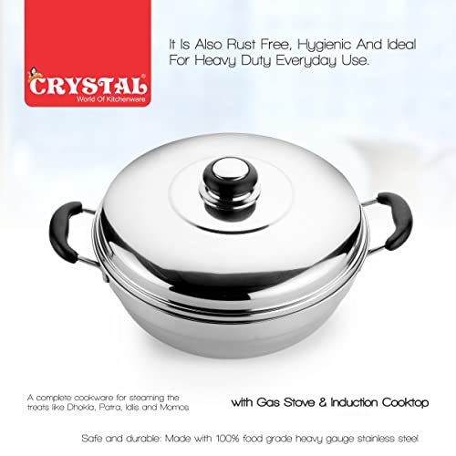 Image 6 of Crystal Stainless Steel Idli Maker/Momo Maker/Multi Kadai/Steamer Set | 6 Plates -2 Idli Plate,2 Dhokla Plate,1 Patra Plate,1 Mini Idli Plate|Heavy Steel 2.6 Kg|3-Layer Thick Bottom|Induction Friendly