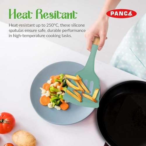 Image 6 of PANCA Silicone Non Stick Spatula Set of 3 with Wooden Handle