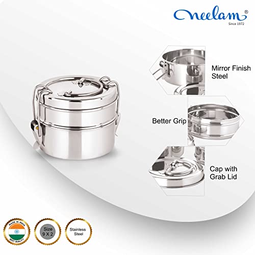 Image 4 of neelam Clipper Stainless Steel Tiffin Box Set, 2-Pieces, 1500 ml