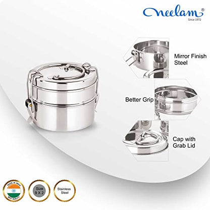 Image 4 of neelam Clipper Stainless Steel Tiffin Box Set, 2-Pieces, 1500 ml