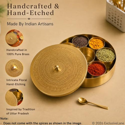 Image 3 of ExclusiveLane Floral Brass Spice Box for Kitchen with Spoon 7 Detachable Containers 100 ML Each Gold