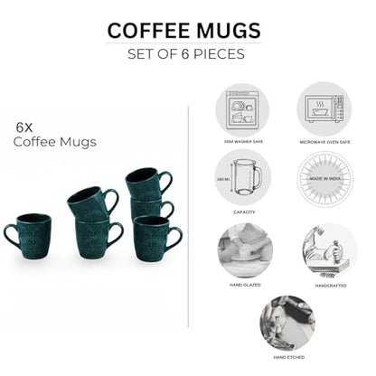 Image 5 of ExclusiveLane Teal Forest Ceramic Coffee Mugs Set of 6 180 ml