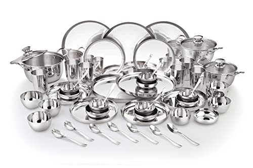 Image 1 of Default Title for the product neelam Stainless Steel Dinner Set, 22 Gauge Quality, Solid 51 Pcs Set Serving 6 People