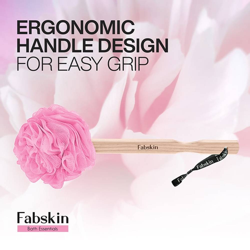 Image 3 of Fabskin Loofah Duo Pack - Bath Brush With Wooden Handle & Round Loofah - For Men & Women-Pink