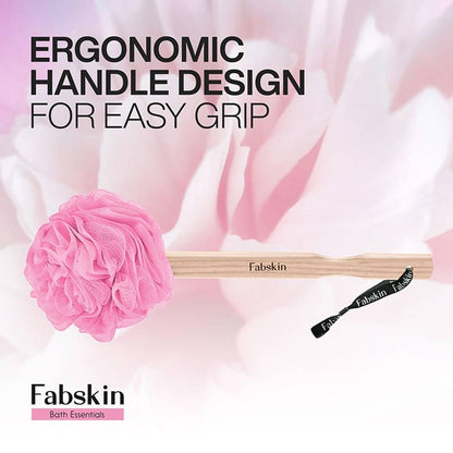 Image 3 of Fabskin Loofah Duo Pack - Bath Brush With Wooden Handle & Round Loofah - For Men & Women-Pink