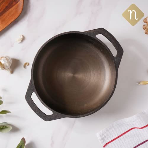 Image 3 of Nestasia Cast Iron Flat Base Kadai with Handles (9-inch)