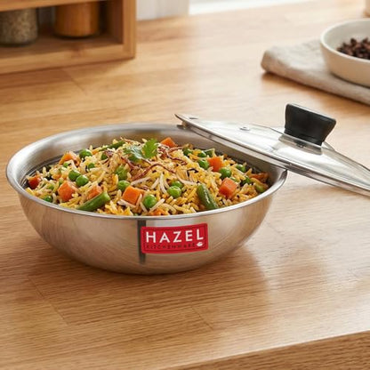 Image 17 of Silver Tasla with Galss Lid / 2.5 Litres for the product HAZEL Triply Stainless Steel Tasla Kadai