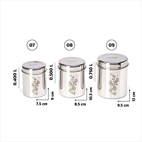 Image 5 of Sumeet Designer Stainless Steel Vertical Canisters/Ubha Dabba/Storage Containers Set of 3Pc (400ml,500ml,750ml), Silver