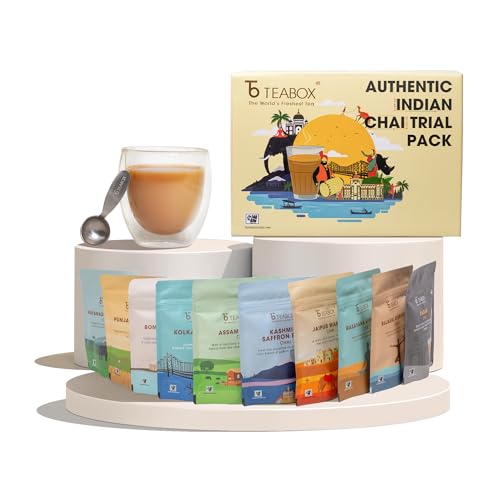 Image 1 of Pack of 1 for the product Teabox Premium Authentic Indian Spiced Chai Tea Trial Pack, 10 Exotic Varieties of Chai, 30G Each, 100% Real Ingredients. No Artificial Flavors | Crafted in Small Batches
