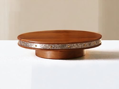 Image 3 of Vesta Homes Large Round Wooden 360 degree Rotating Cake Stand, Pizza Stand, Dessert Platter, Stand for Dining Table | Diameter - 12 inch, Height - 3 inch