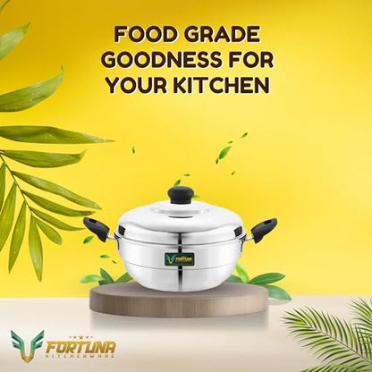 Image 4 of Fortuna Idli Steamer Stainless Steel | 2 Plate, 8 Idlis | Idli Pot/Idli maker stainless steel, Gas & Induction compatible | Small idli maker | Multi Kadai (8 Idly)
