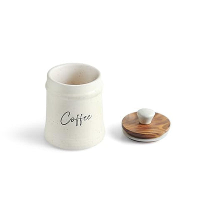 Image 4 of ExclusiveLane 'Daily Rituals' Airtight Ceramic Jars For Kitchen Storage With Wooden Lid Ceramic Containers For Pickle Cookies Sugar Dry Fruits (Set of 3, Airtight, 300 ML, Hand-Embossed, 13.5 Cm)