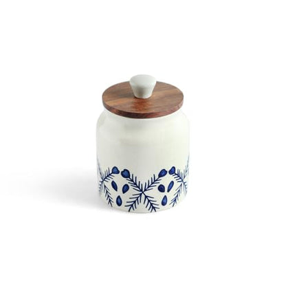 Image 3 of ExclusiveLane 'Royal Mughal' Multi-Utility Airtight Ceramic Jars For Kitchen Storage With Wooden Lid Ceramic Containers For Pickle Cookies Sugar Dry Fruits (Airtight, 380 ML, Hand-Painted, 13.4 Cm)