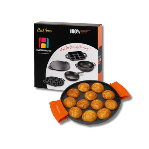 Image 9 of 12 Pit (Round) + Silicone Grips for the product Human Hydro Cast Iron Paniyaram Pan