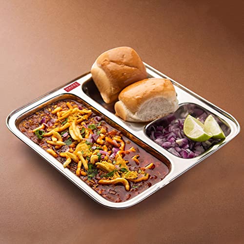 Image 7 of HAZEL Pav Bhaji Plates for Restaurant Stainless Steel Compartment Plate 22 cm