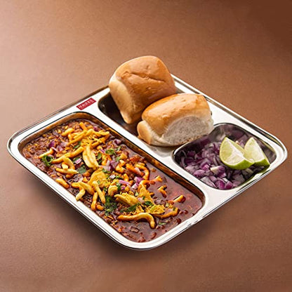 Image 7 of HAZEL Pav Bhaji Plates for Restaurant Stainless Steel Compartment Plate 22 cm