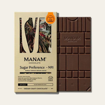 Image 1 of Default Title for the product Manam Chocolate Sugar Preference - Sweetened With Jaggery, 60% Dark - 80g