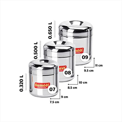 Image 5 of Sumeet Stainless Steel Vertical Utility Canisters Set Of 3Pc (320Ml,500Ml,650Ml)