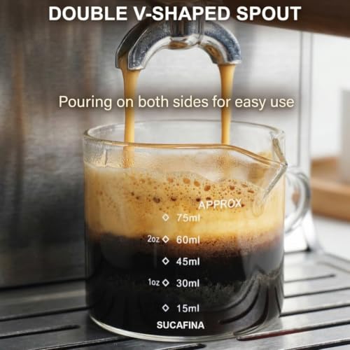 Image 4 of Supvox Espresso Measuring Cup 75ml Glass Dual Pour with Handle 2 Pcs