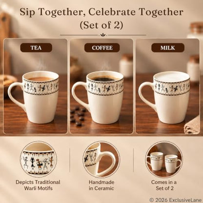 Image 5 of ExclusiveLane Warli Village Tales Handcrafted Ceramic Coffee Mug Set of 2 300 ml