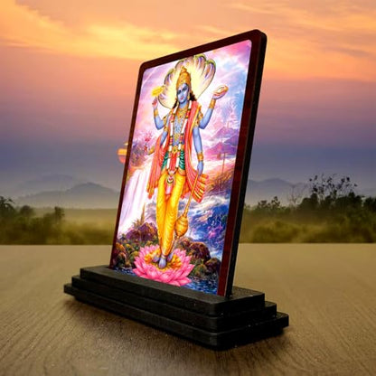 Image 3 of Spiritual Art Lord Vishnu Wooden Table Idol 4x5 Inch HD Printed Decorative Piece