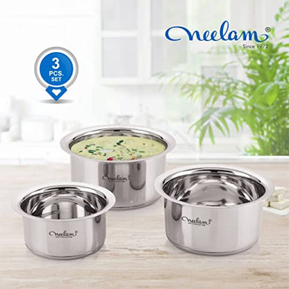 Image 2 of neelam Stainless Steel Induction Bottom Boil and Stock Cookware Set of 3 Pcs(1950ml, 2550 ml,3200ml) Silver, Medium, CCKS003IB