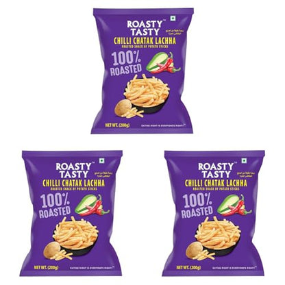 Image 2 of 200 g (Pack of 3) for the product Roasty Tasty Chilli Chatak Lachha Roasted Potato Sticks 200g