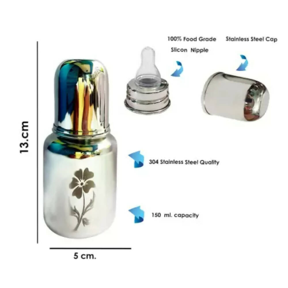 Image 3 of Goodmunchkins Stainless Steel Feeding Rustfree Bottle with 2 Anti Colic Silicone Nipple For Kids 150 ml