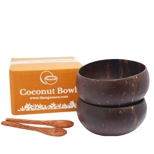 Image 1 of 900 ml / Set of 2 for the product Thenga Handmade Jumbo Coconut Shell Bowls with Spoons