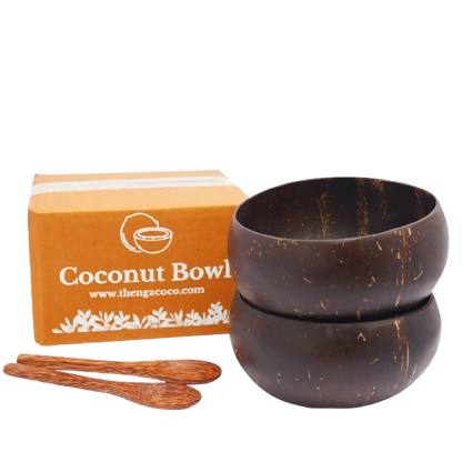 Image 1 of 900 ml / Set of 2 for the product Thenga Handmade Jumbo Coconut Shell Bowls with Spoons