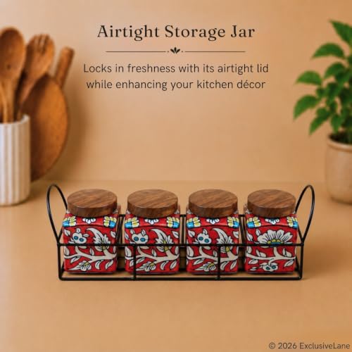 Image 4 of ExclusiveLane Mughal Cuboidal Airtight Ceramic Jars for Kitchen Storage (Set of 4, 240 ml)