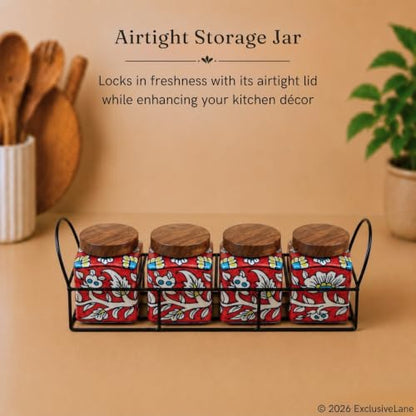 Image 4 of ExclusiveLane Mughal Cuboidal Airtight Ceramic Jars for Kitchen Storage (Set of 4, 240 ml)