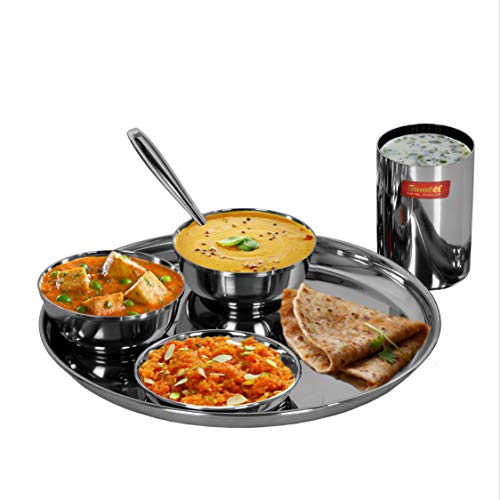 Image 3 of Sumeet Stainless Steel Solid Heavy Gauge Mirror Finish Dinner Set Of 12 Pcs (2 Plate, 2 Small/Halwa Plate, 4 Bowl/Wati, 2 Glass, 2 Spoon)