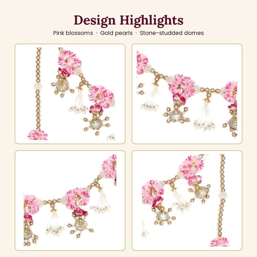 Image 3 of Renu's Creation Pink Blossom Pearl Swag Toran
