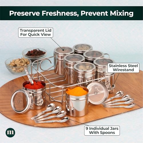 Image 4 of MARU 9 IN 1 Square Masala Box for Kitchen Steel - 130ml Each
