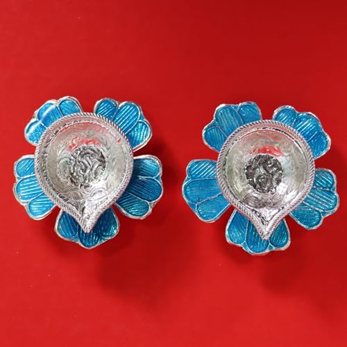 Image 1 of Default Title for the product Dista Silvers Silver Fancy Diya Flower Pattern Blue 26.83g
