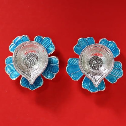 Image 1 of Default Title for the product Dista Silvers Silver Fancy Diya Flower Pattern Blue 26.83g