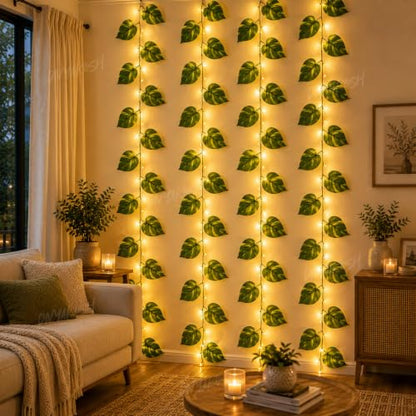 Image 2 of Divyakosh Artificial Money Plant Creepers (Pack of 4) with Warm White LED Lights (Pre-Assembled), Artificial Plants for Home Decor, Living Room, Hanging Plants, Fake Plants, Green Leaf Decoration