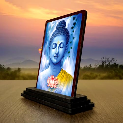 Image 3 of Buddha Wooden Idol for Pooja Room 4x5 Inch HD Printed Premium Temple Decor